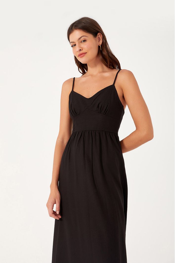 Vestido Linho Midi Recortes