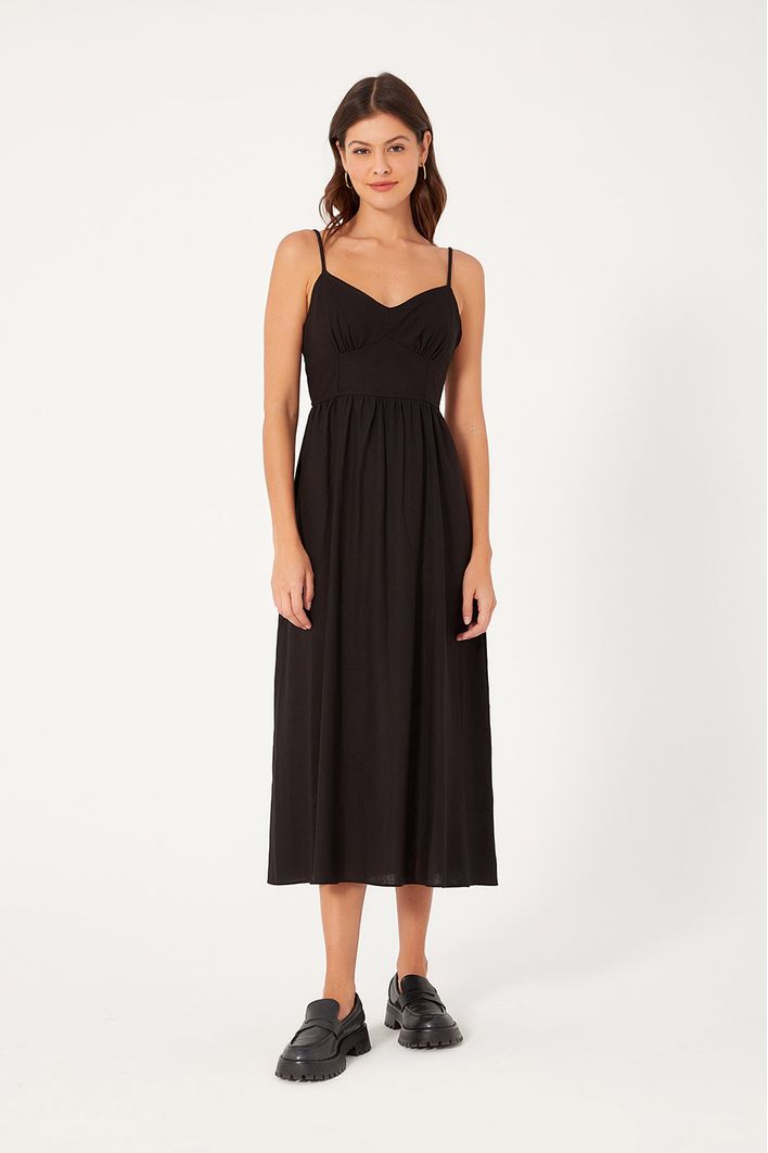 Vestido Linho Midi Recortes