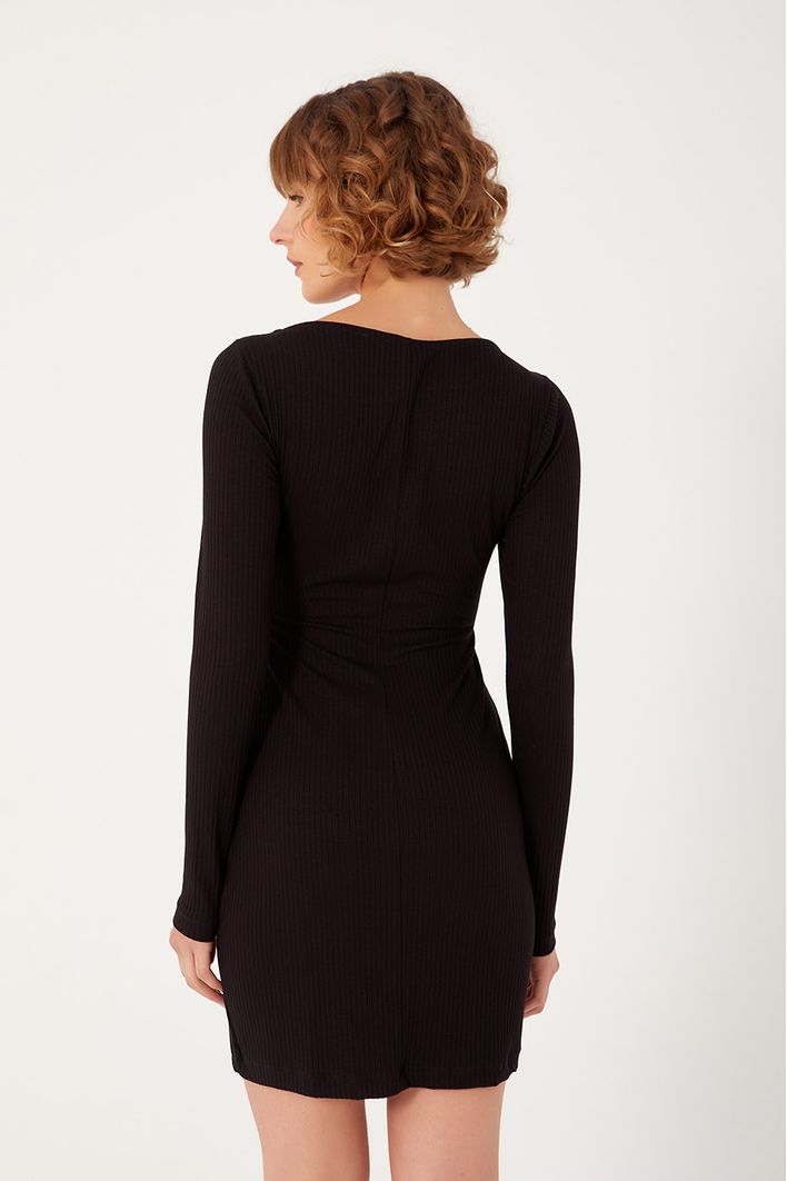 Vestido Canelado Busto Franzido