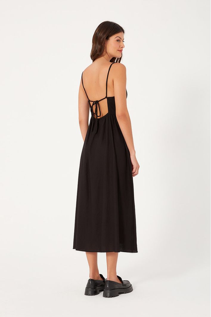 Vestido Linho Midi Recortes