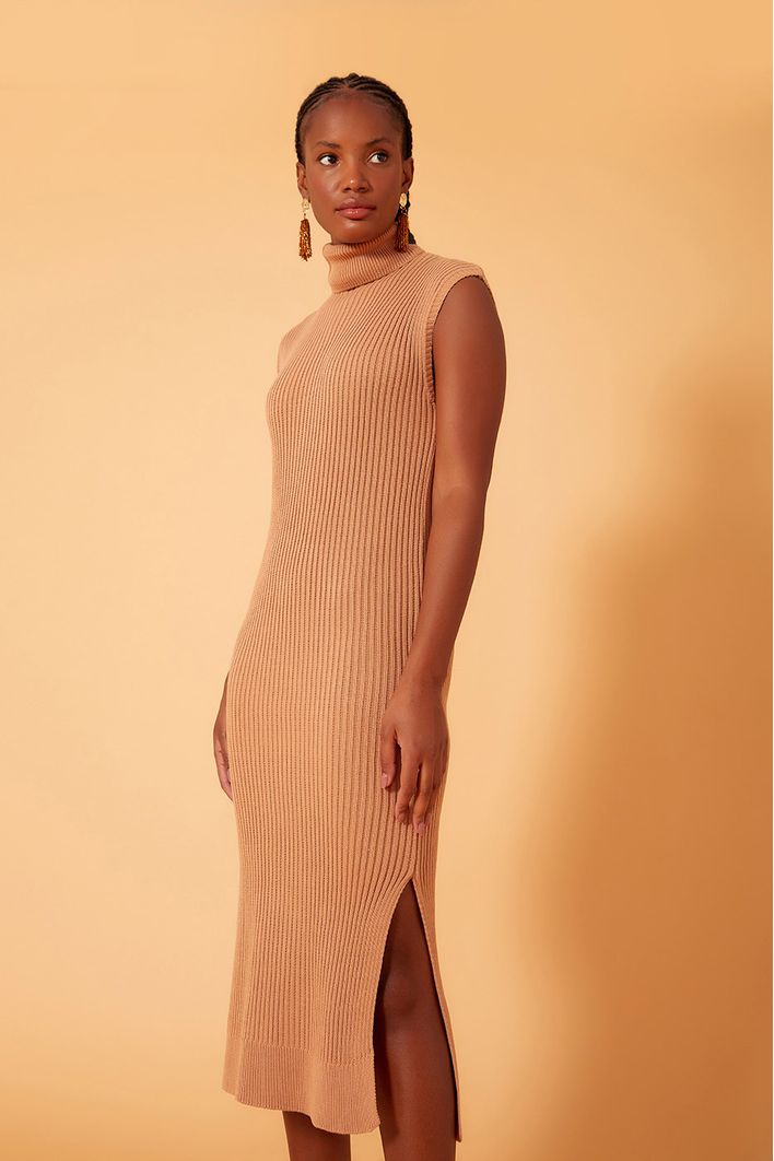 Vestido Tricot Gola Alta