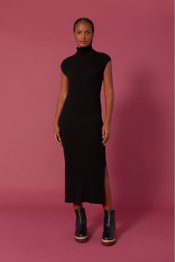 Vestido Tricot Gola Alta