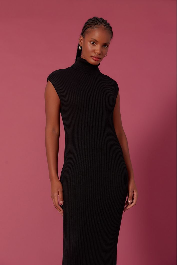Vestido Tricot Gola Alta