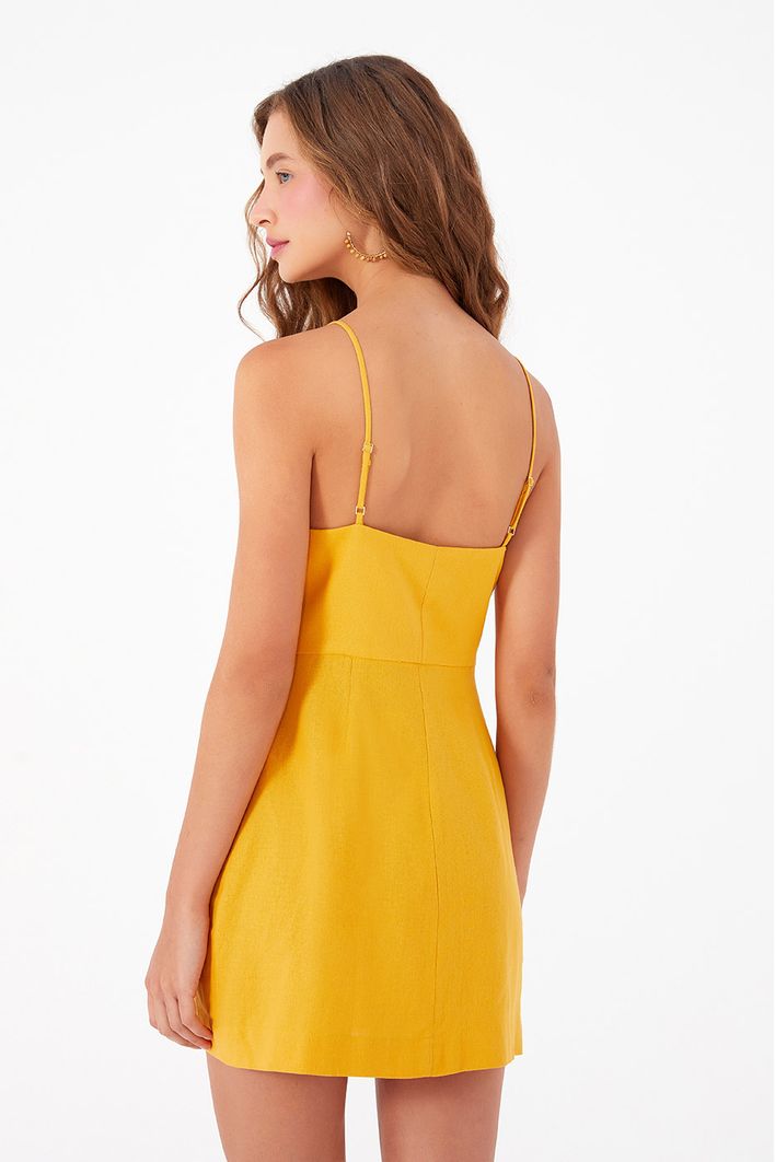 Vestido Curto Linho Amarração Busto