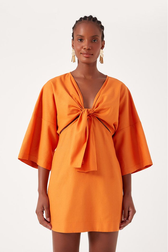 Vestido Curto Linho Mangão