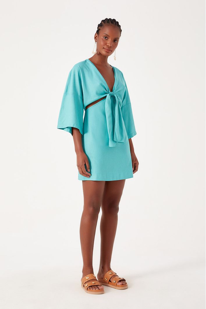 Vestido Curto Linho Mangão