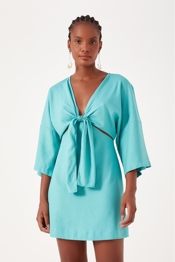 Vestido Curto Linho Mangão