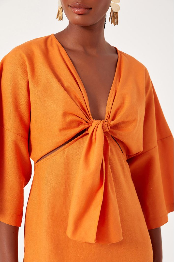 Vestido Curto Linho Mangão