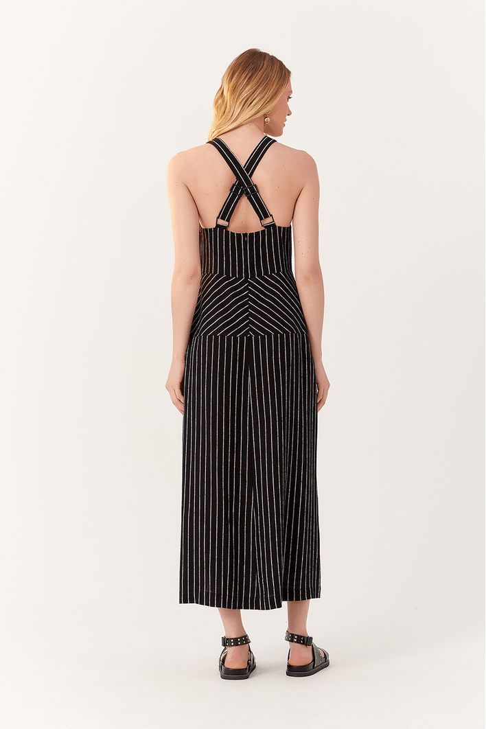 Vestido Risca de Giz Pala Com Botões