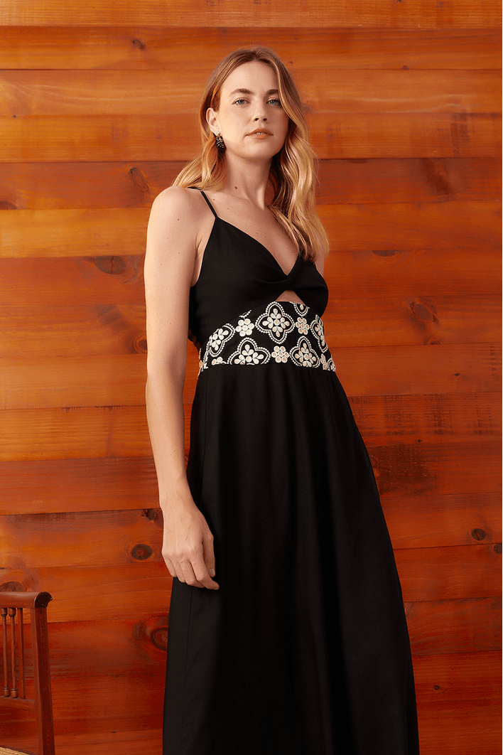 Vestido Cropped Linho Pala Tecido Bordad