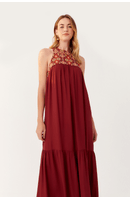 Vestido Crepe Cropped Decote Ikat