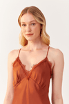 Vestido Cetim Decote Com Renda