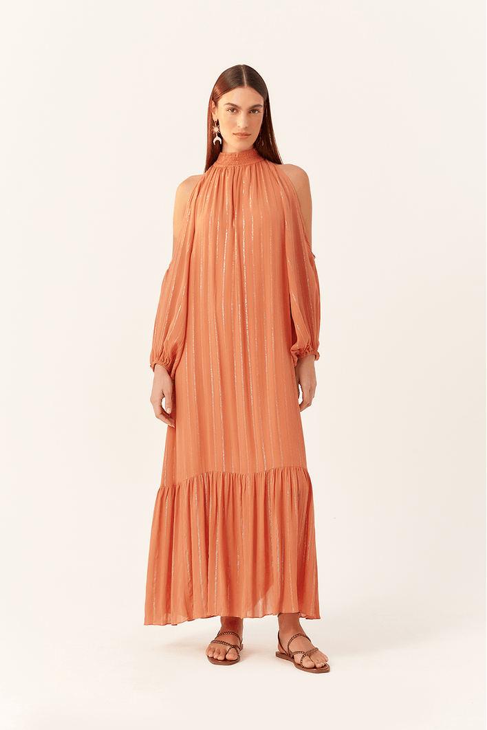 Vestido Cropped Lurex Recorte Ombro