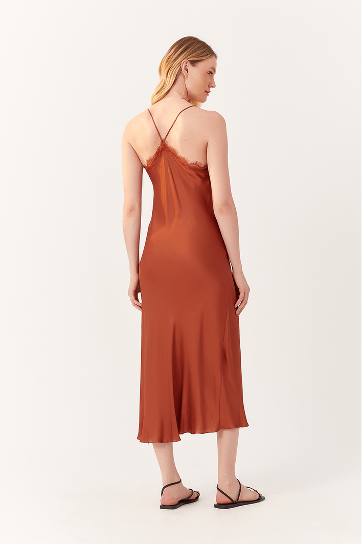 Vestido Cetim Decote Com Renda