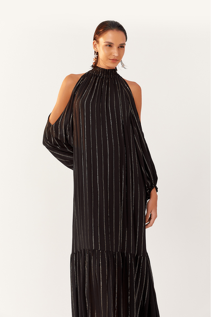 Vestido Cropped Lurex Recorte Ombro