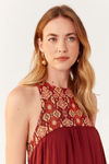 Vestido Crepe Cropped Decote Ikat