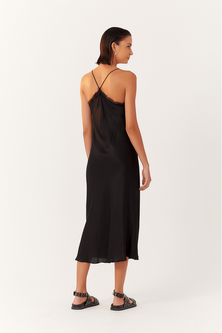 Vestido Cetim Decote Com Renda
