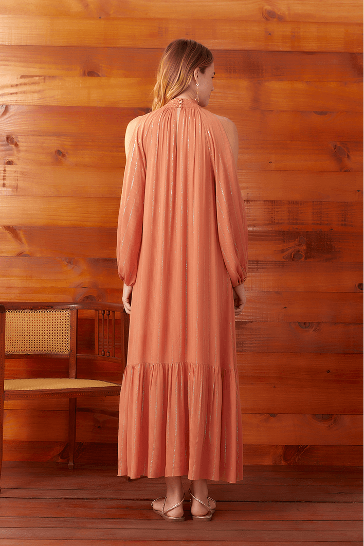 Vestido Cropped Lurex Recorte Ombro