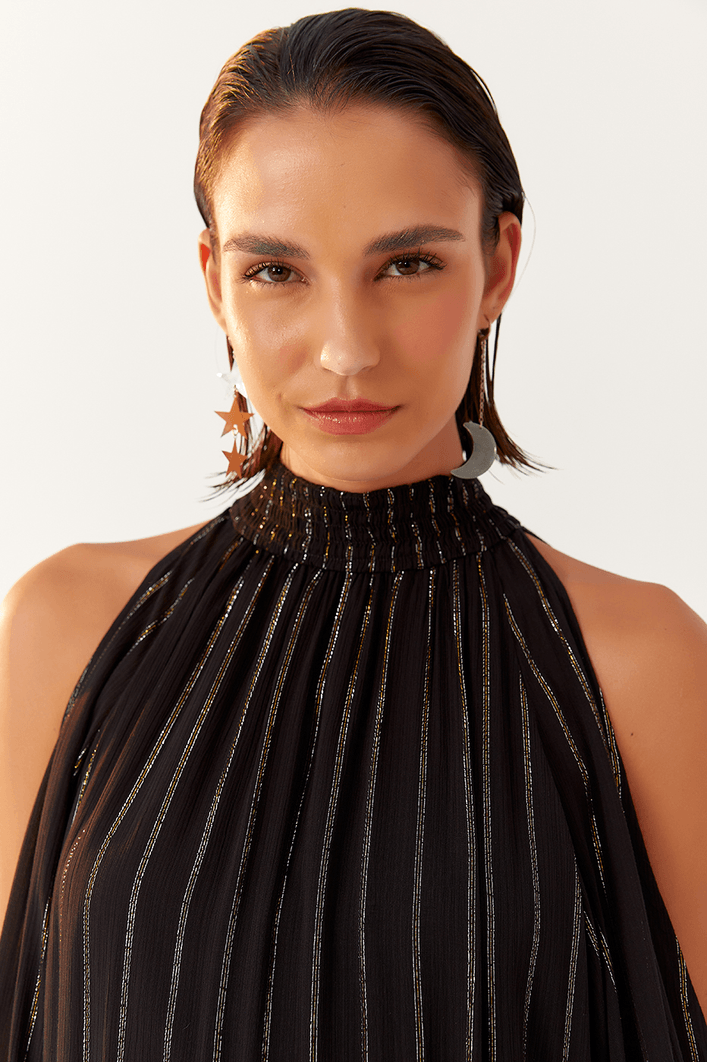 Vestido Cropped Lurex Recorte Ombro