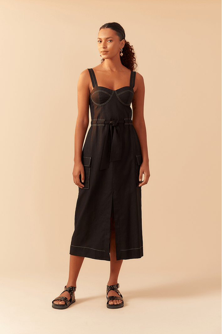 Vestido Linho Midi Utilitário
