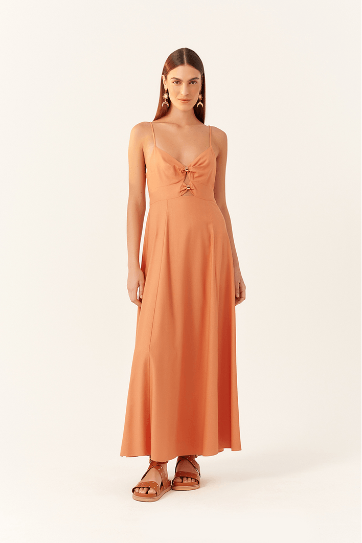 Vestido Cropped Linho Detalhe Metal