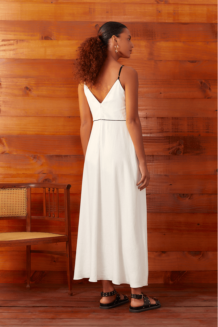 Vestido Linho Cropped Com Viés