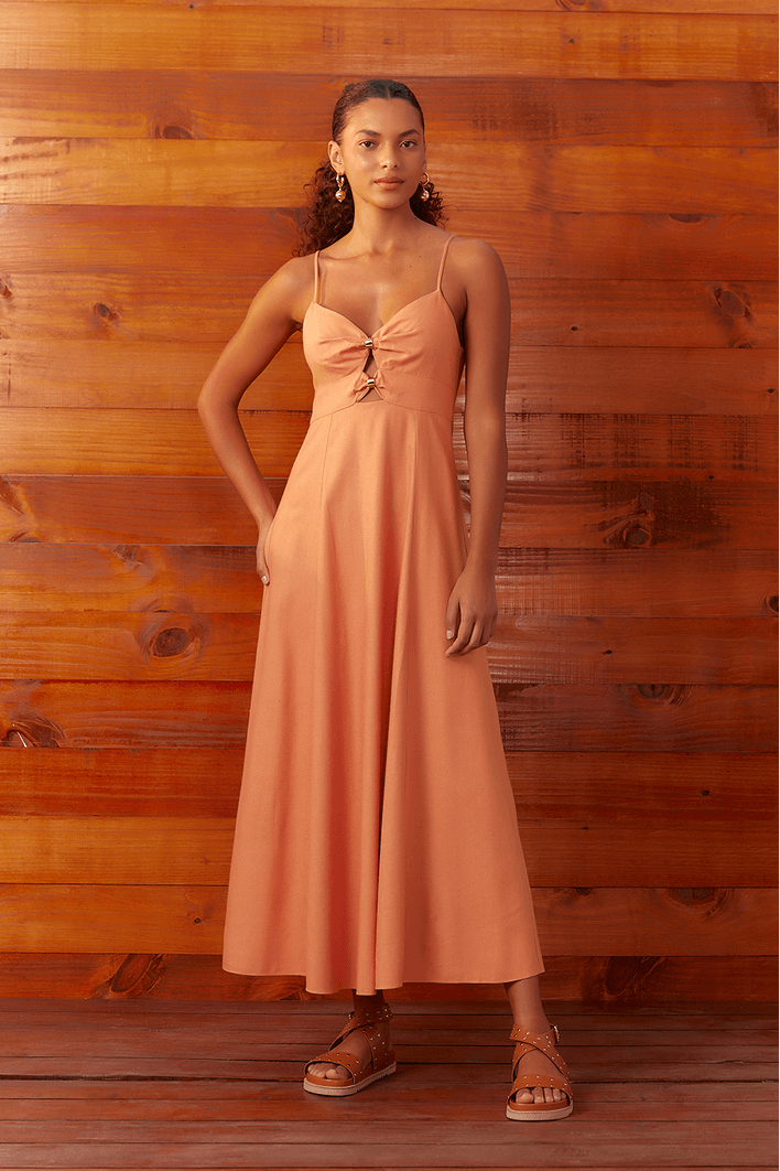 Vestido Cropped Linho Detalhe Metal
