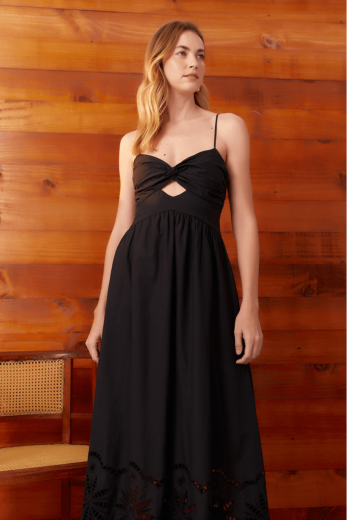 Vestido Longo Laise Busto Franzido