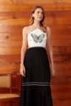 Vestido Cropped Linho Bordado Borboleta