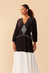 Vestido Crepe Cropped Recorte Listras