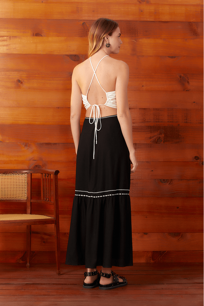 Vestido Cropped Linho Bordado Borboleta
