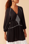 Vestido Crepe Cropped Recorte Listras