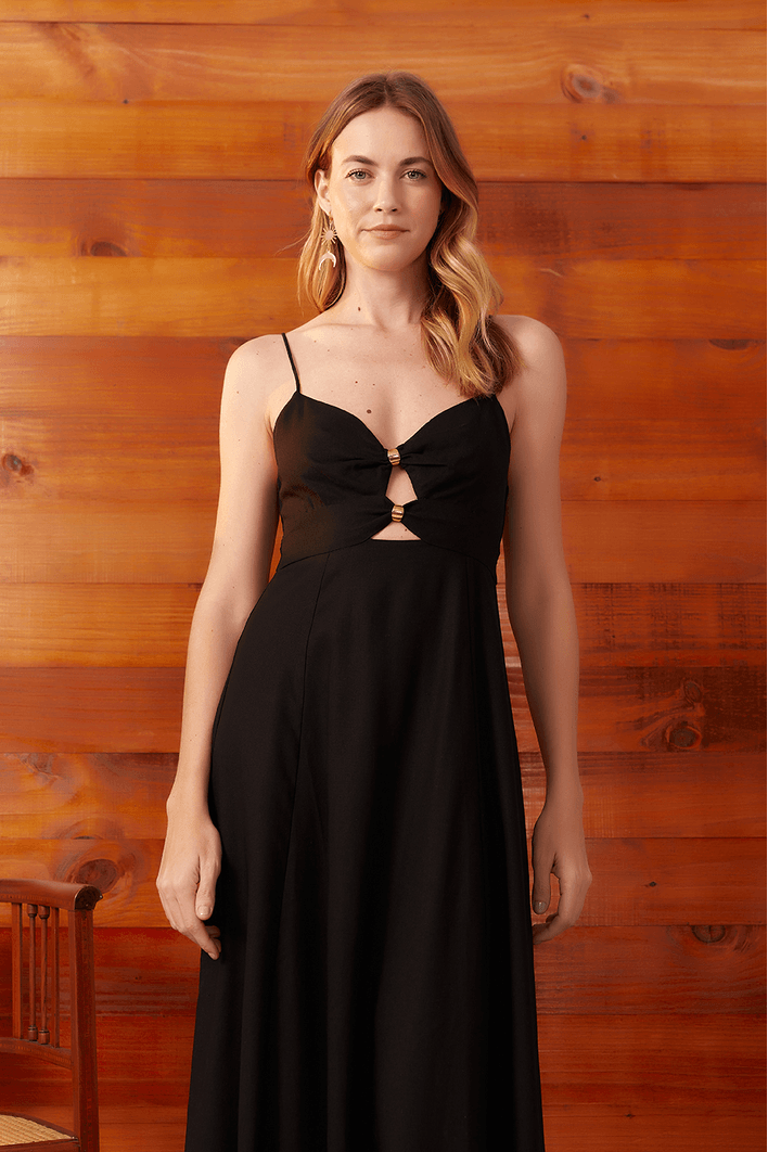 Vestido Cropped Linho Detalhe Metal