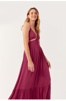 Vestido Longo Crepe Det. Metal Decote