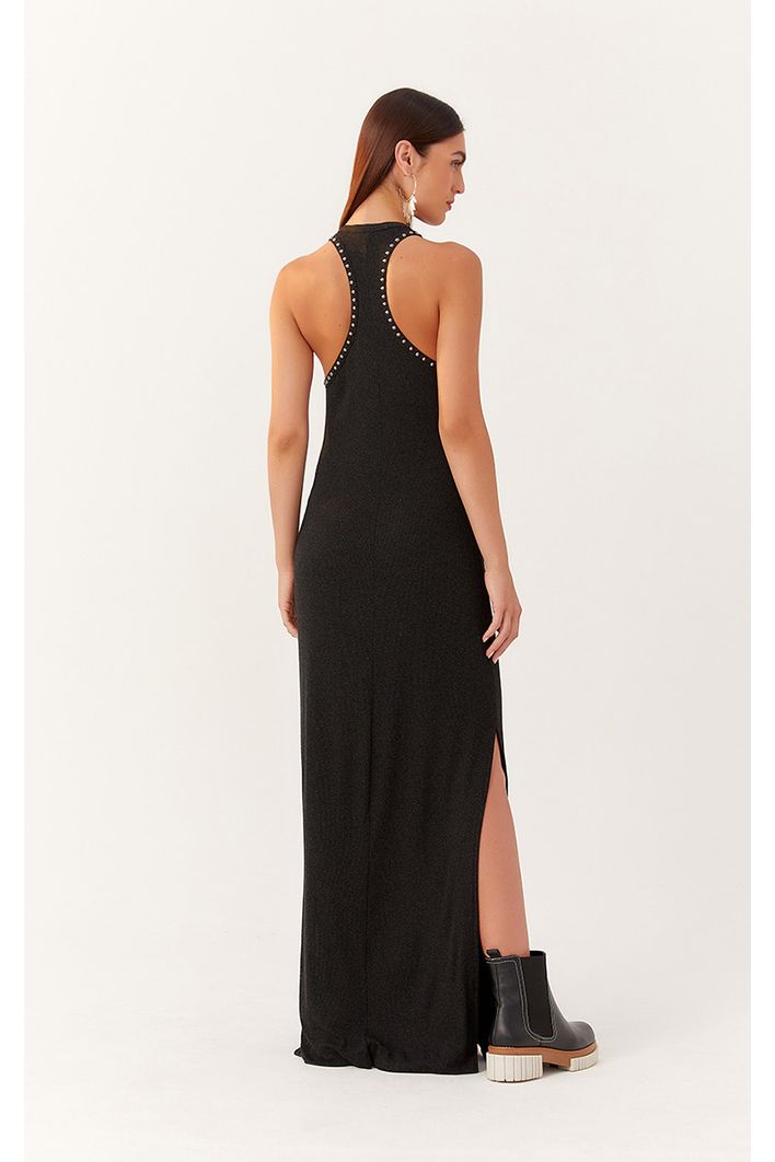 Vestido Canelado Com Pedras