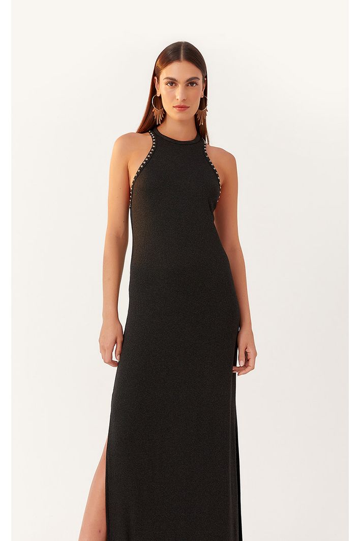 Vestido Canelado Com Pedras