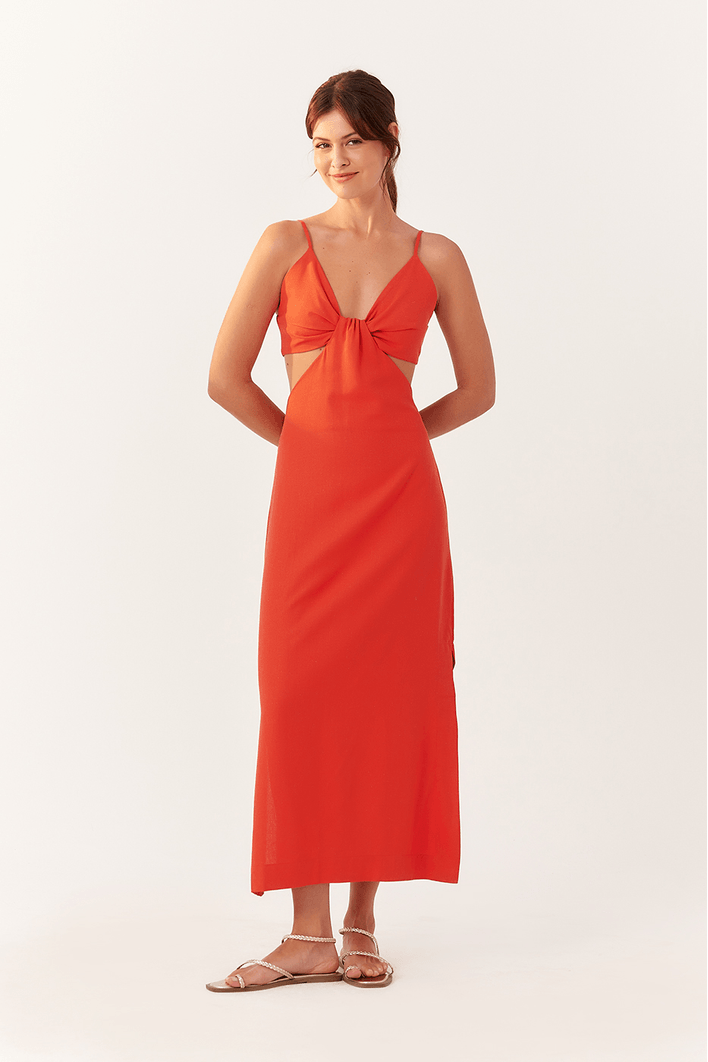 Vestido Cropped Linho Decote Lateral Bf
