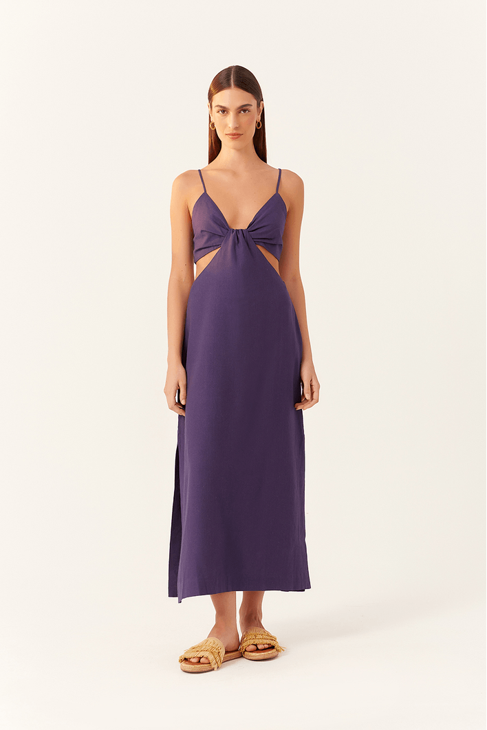 Vestido Cropped Linho Decote Lateral Bf