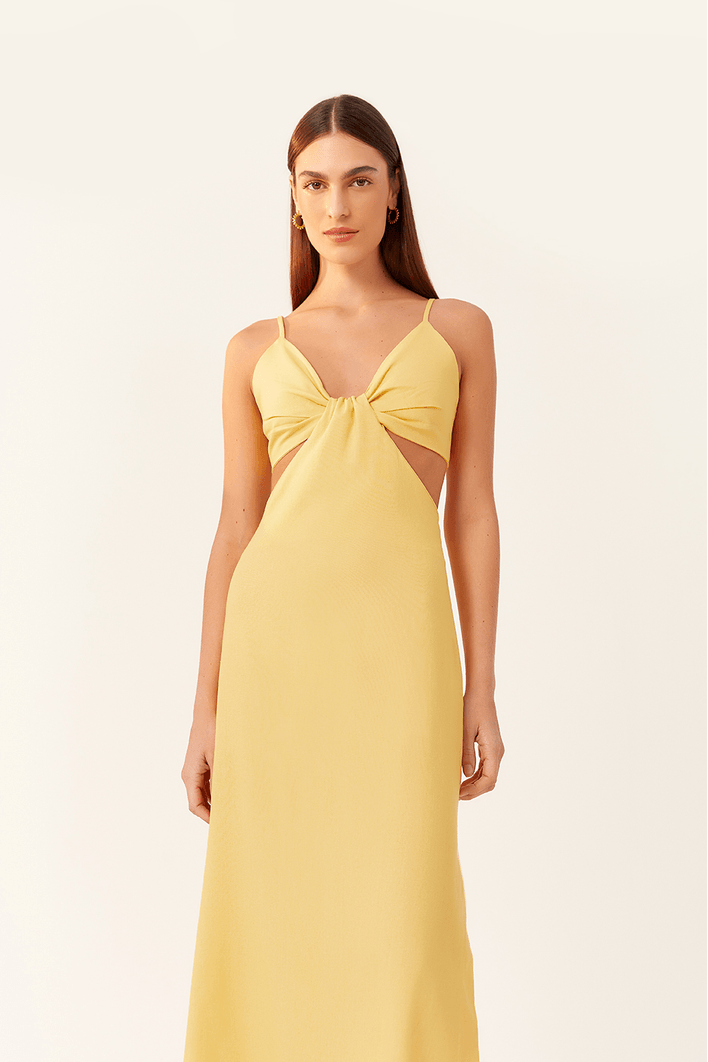 Vestido Cropped Linho Decote Lateral Bf