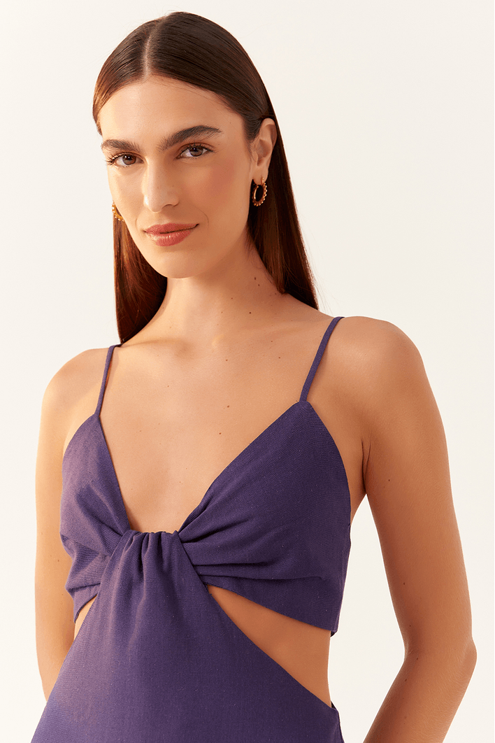 Vestido Cropped Linho Decote Lateral Bf