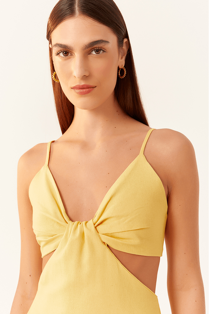 Vestido Cropped Linho Decote Lateral Bf
