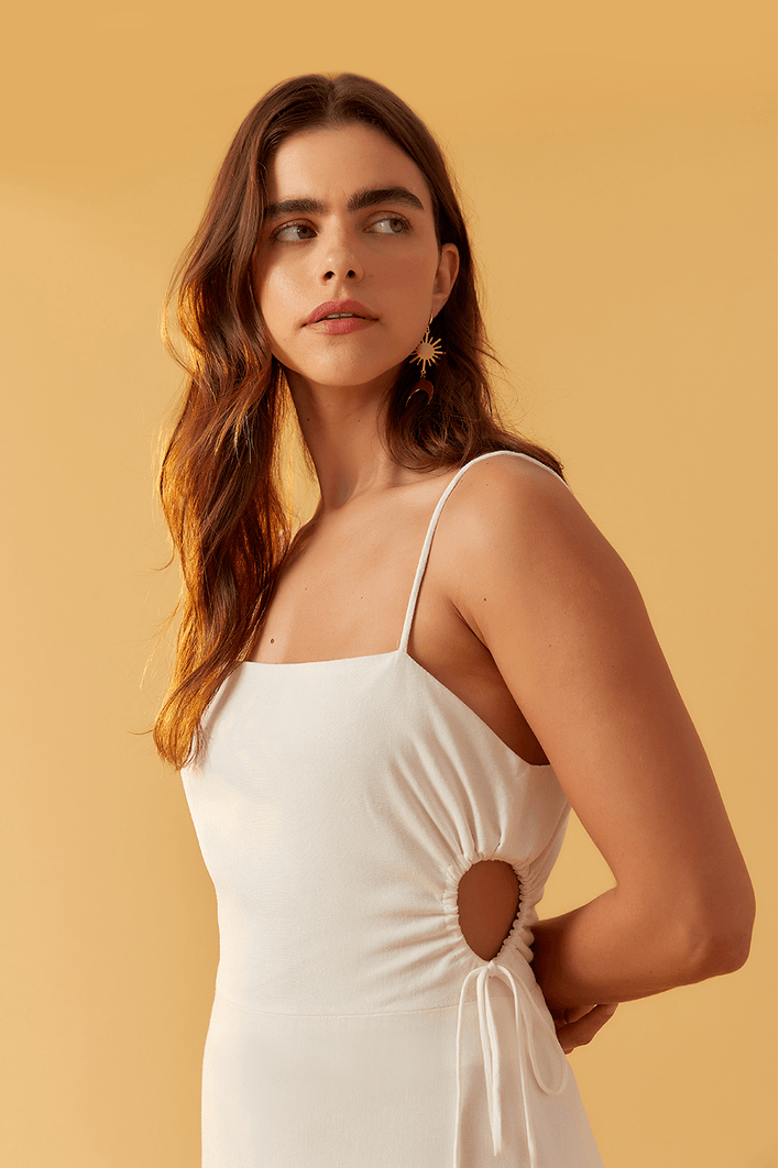 Vestido Linho Bordado Estrelas