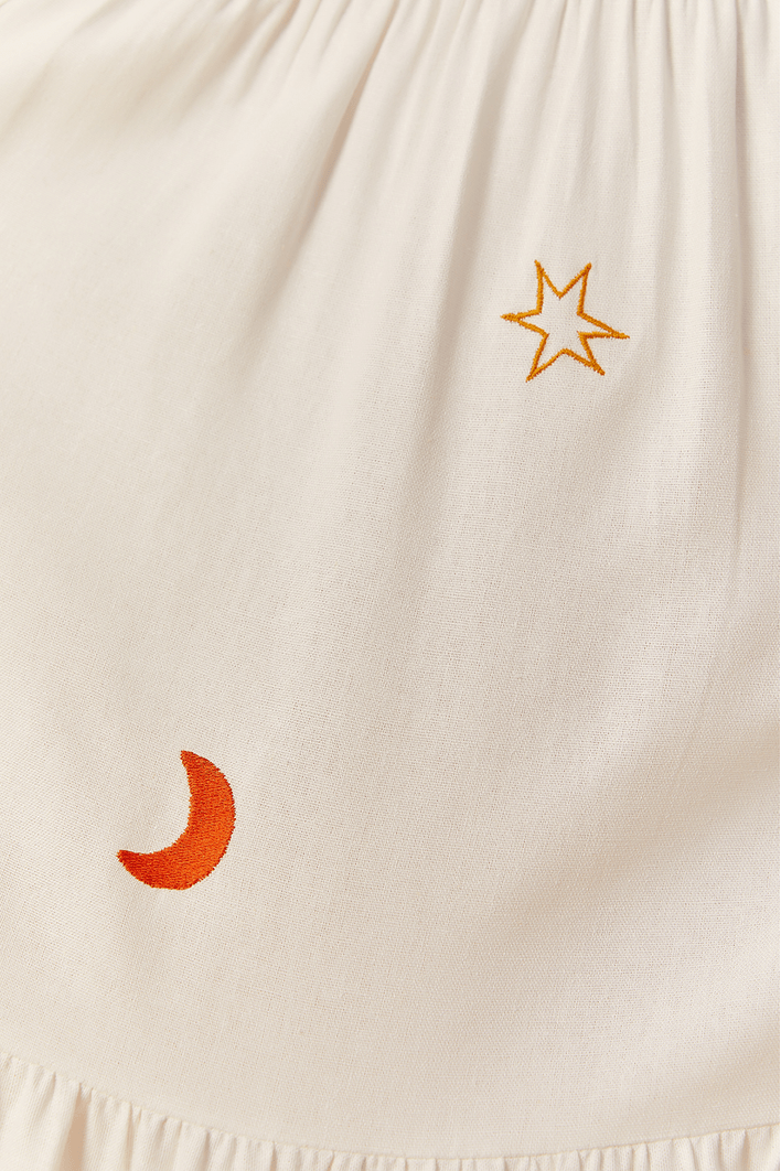 Vestido Linho Bordado Estrelas
