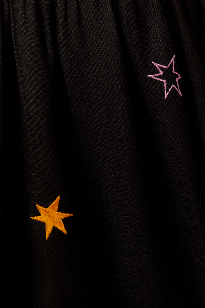 Vestido Linho Bordado Estrelas