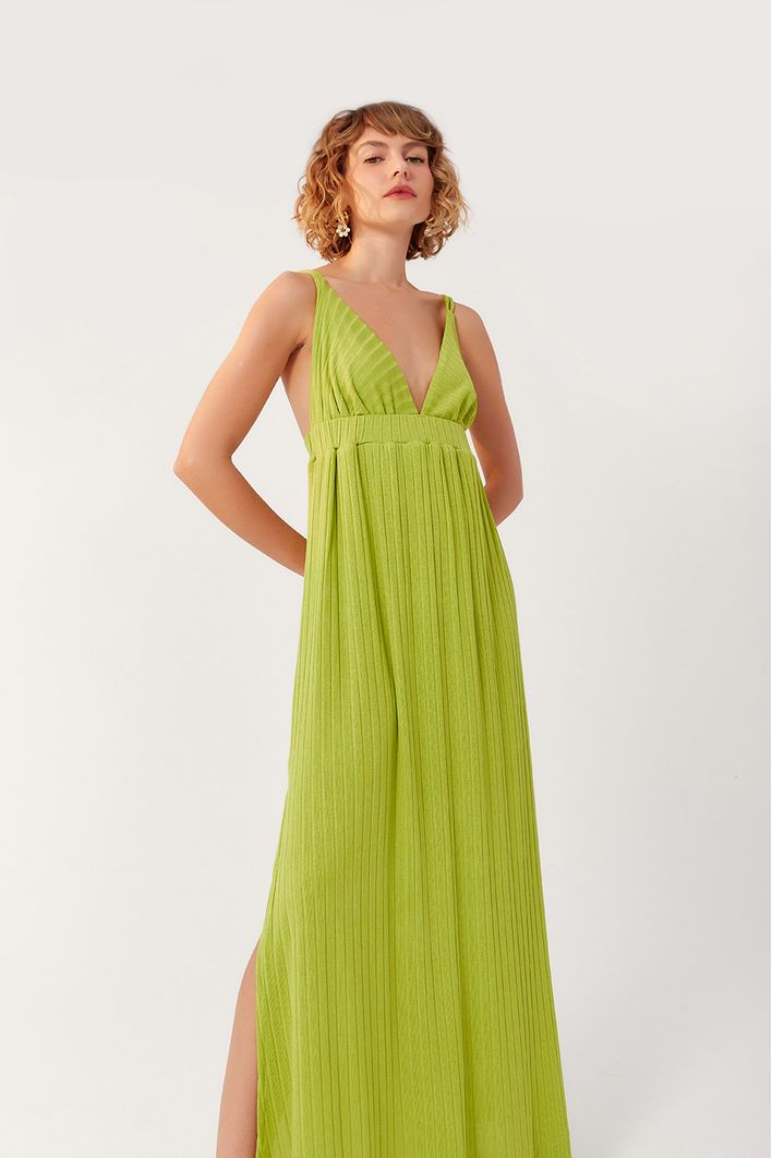 Vestido Canelado Decote V