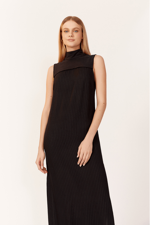 Vestido Cropped Listras Recorte Malha