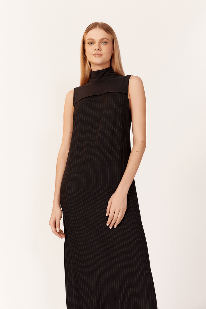 Vestido Cropped Listras Recorte Malha