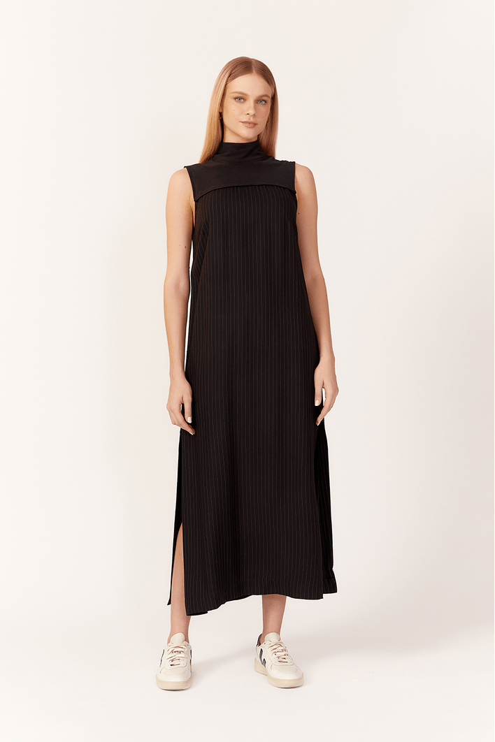Vestido Cropped Listras Recorte Malha