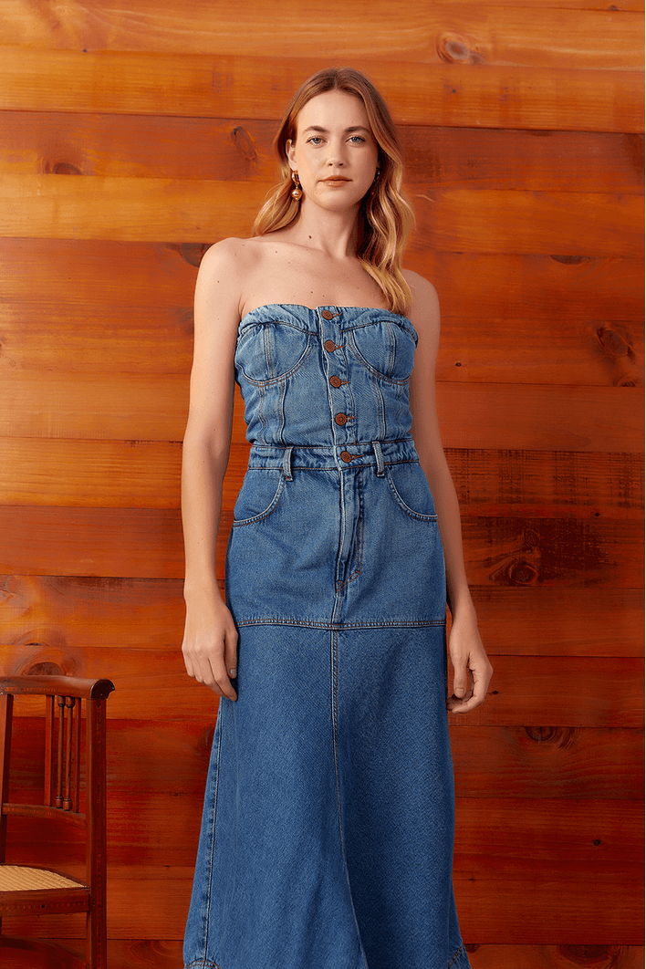 Vestido Jeans Recorte Bojo