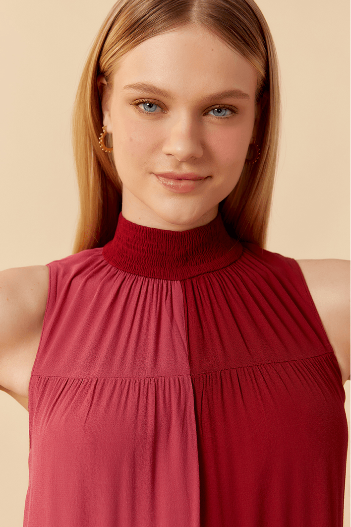 Vestido Crepe Cropped Bicolor
